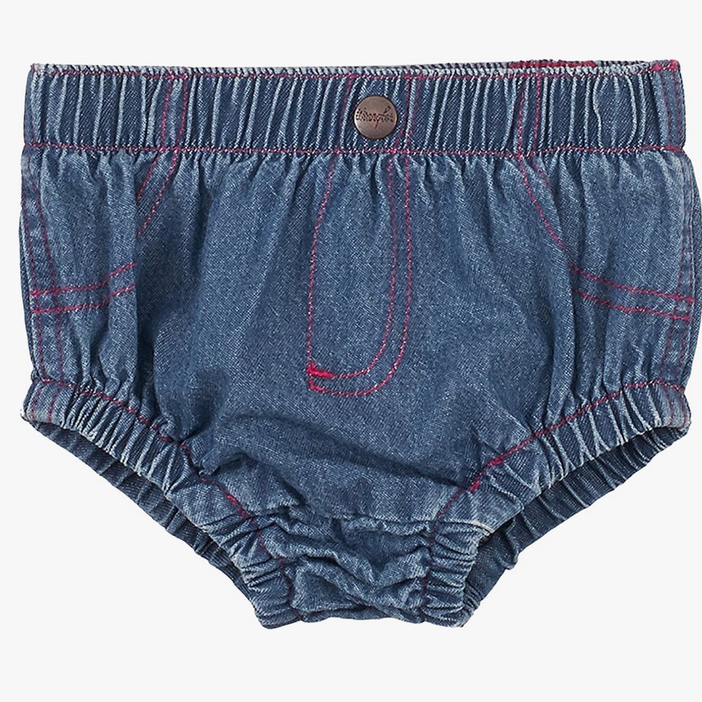 Wrangler baby denim blue Jean bloomers romper diaper cover bottoms pants vintage - Picture 2 of 2
